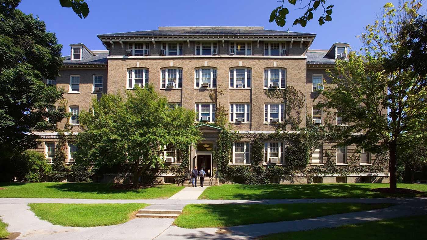 Caldwell Hall entrance in summer